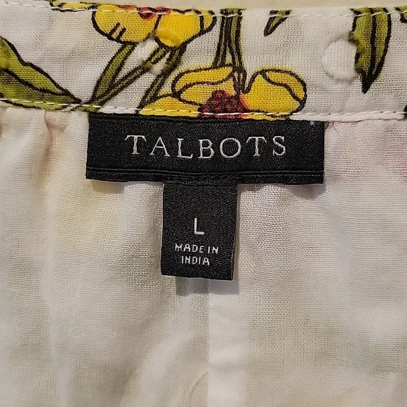 ❤️ TALBOTS COTTON FLORAL DRAGONFLY PRINT SPLIT NECK TOP, LARGE - Picture 4 of 7